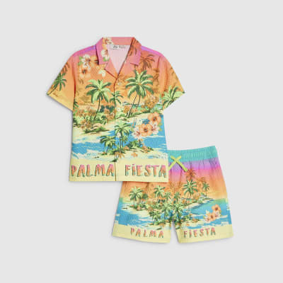 Mini Boys Orange Swim Shirt and Shorts Set