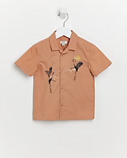 Mini boys orange tropical print shirt