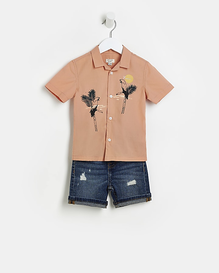 Mini boys Orange Tropical Shirt outfit