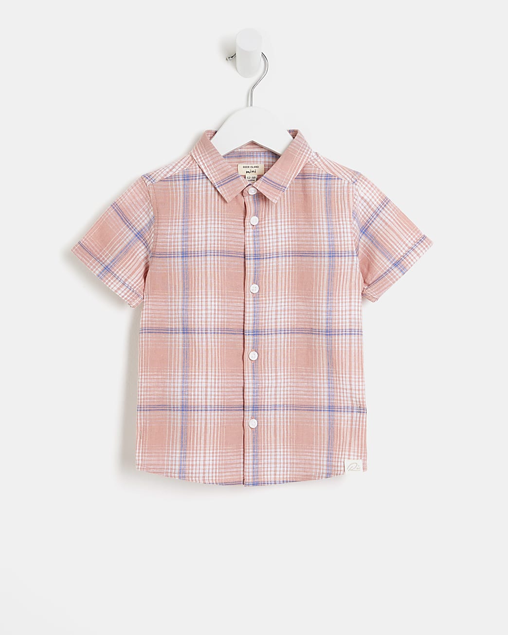 Mini boys pink check print linen shirt