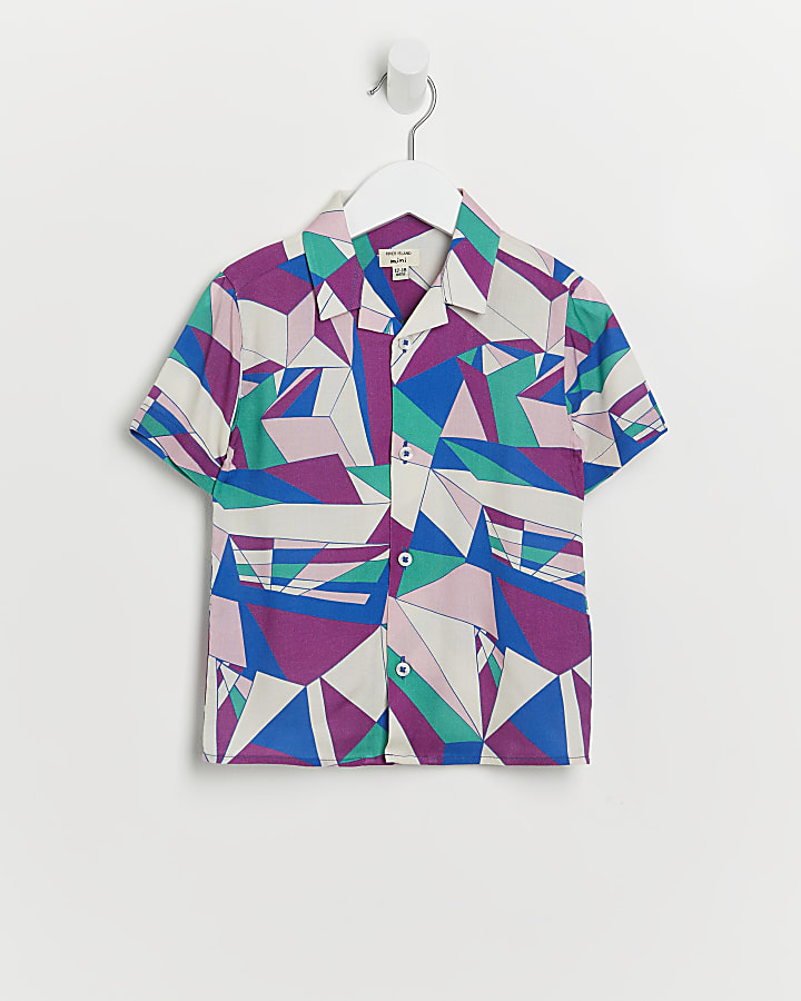 Mini boys pink geometric printed shirt