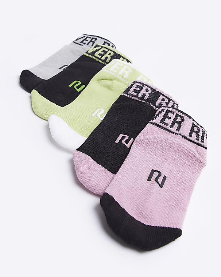 Mini boys Pink RI Logo Trainer socks 5 pack