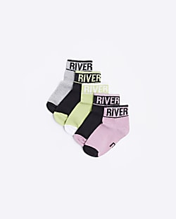 Mini boys Pink RI Logo Trainer socks 5 pack