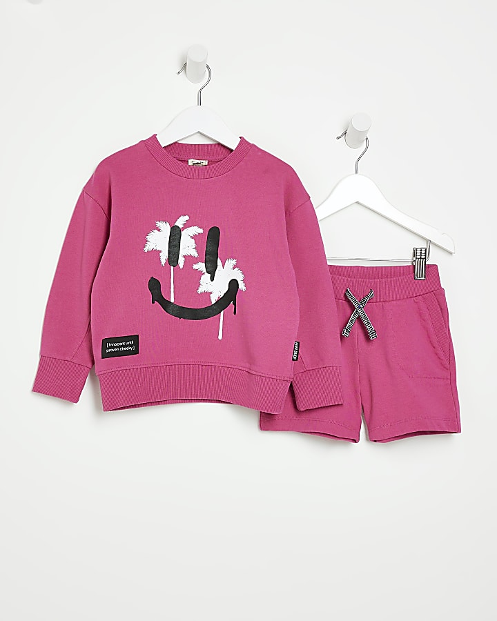 Mini boys pink smiley face sweat outfit