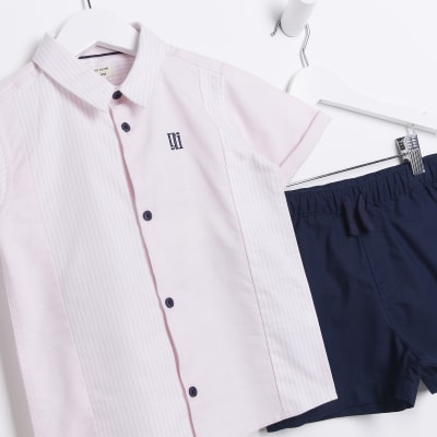 Mini Boys Pink Stripe Shirt and Shorts Set