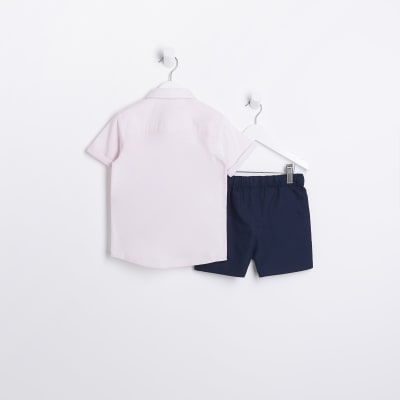 Mini Boys Pink Stripe Shirt and Shorts Set