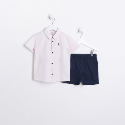 Mini Boys Pink Stripe Shirt and Shorts Set