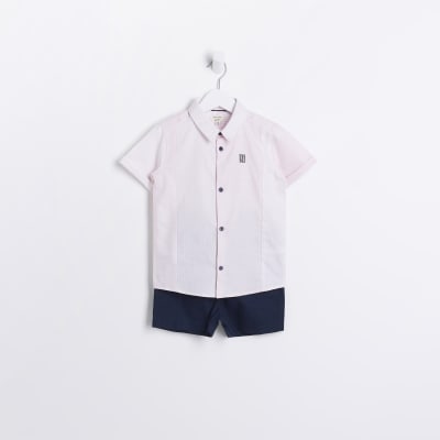Mini Boys Pink Stripe Shirt and Shorts Set