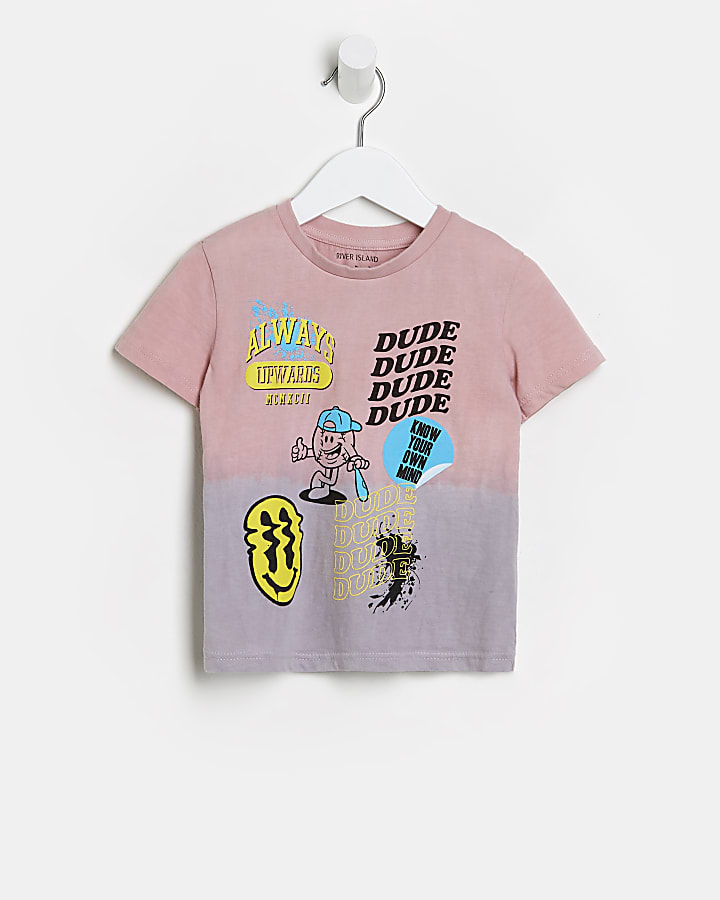 Mini boys pink tie dye smiley print t-shirt