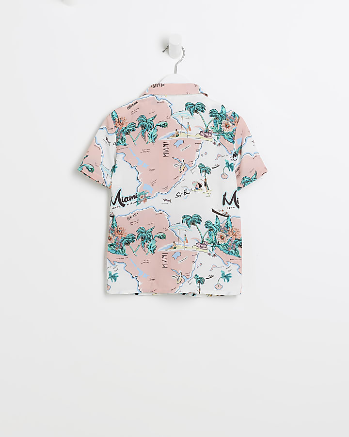 Mini Boys Pink Tropical Printed Shirt