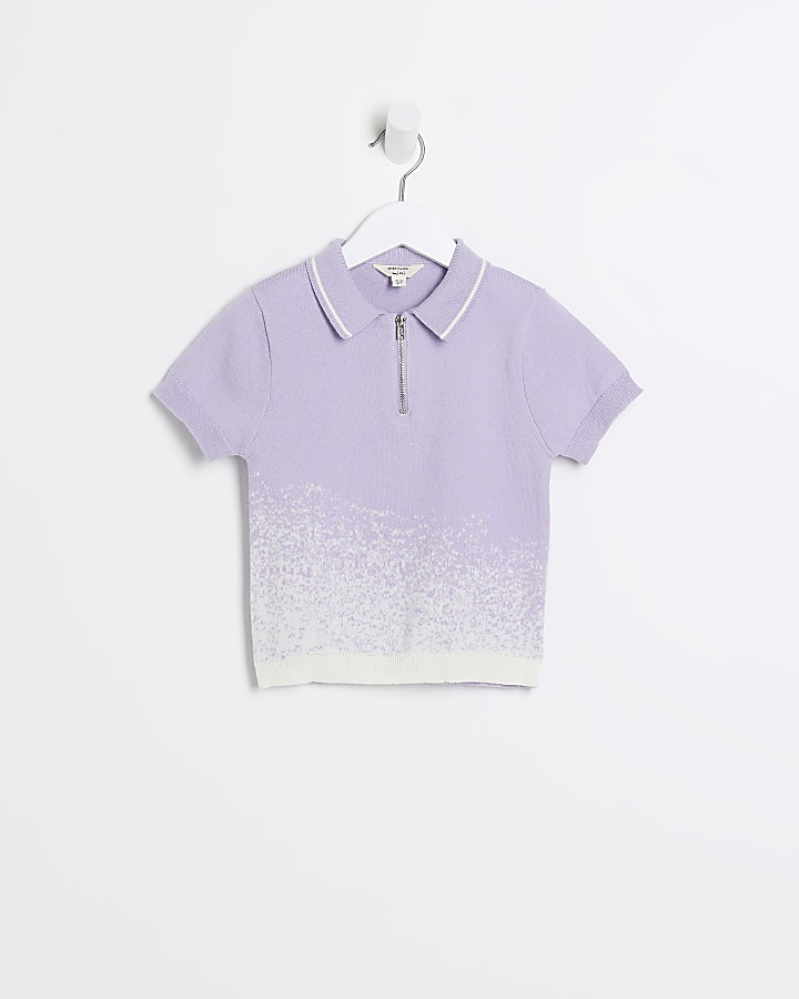 Mini boys purple ombre polo shirt