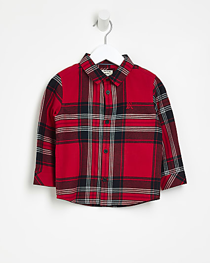 Mini boys red check long sleeve shirt