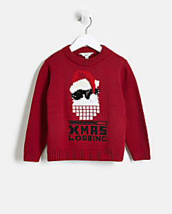 Mini Boys Red Christmas Graphic Jumper