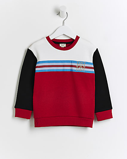 Mini boys red colour block sweatshirt