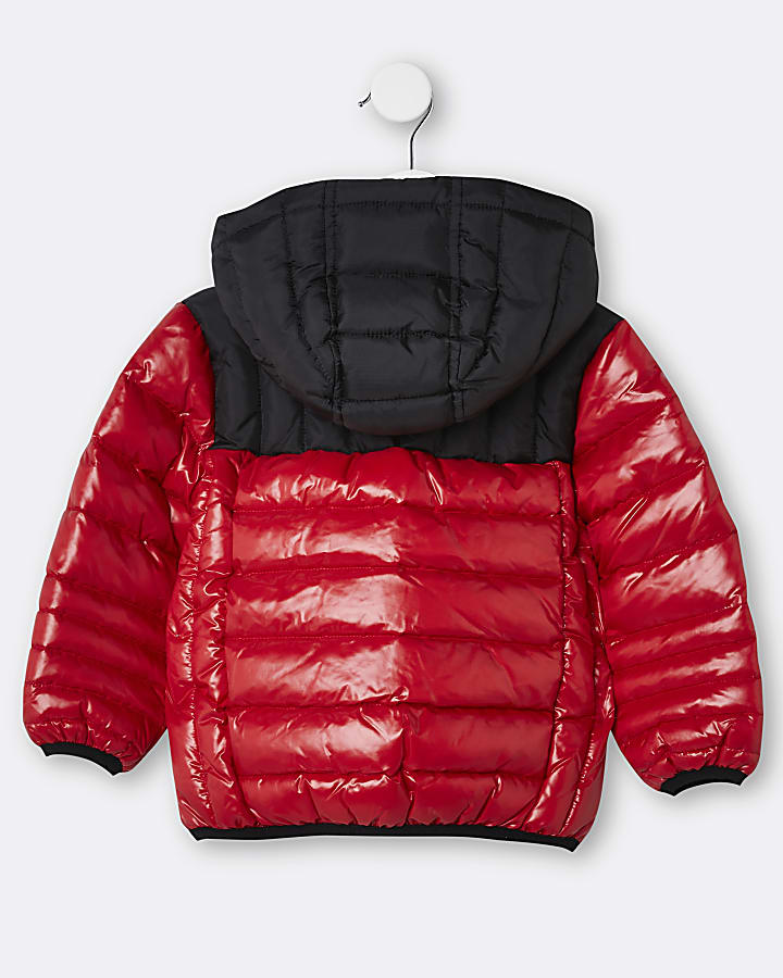 Mini boys red hooded puffer coat