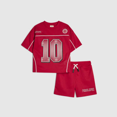 Mini Boys Red Oversized T-Shirt & Shorts Set