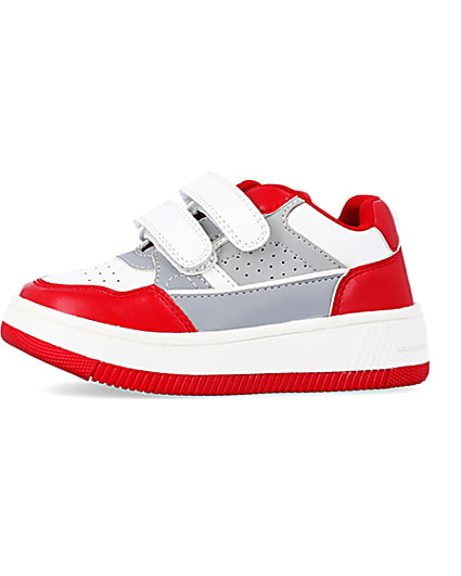 360 degree animation of product Mini boys red Pu Velcro trainers frame-2