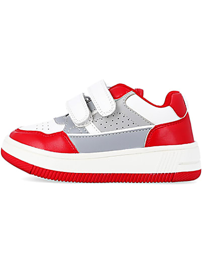 360 degree animation of product Mini boys red Pu Velcro trainers frame-3