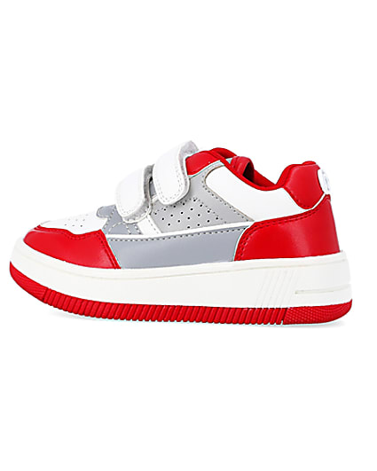 360 degree animation of product Mini boys red Pu Velcro trainers frame-4