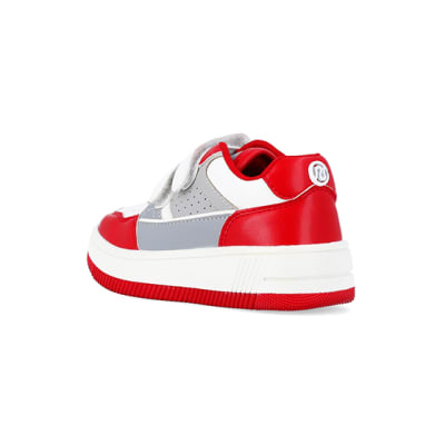 360 degree animation of product Mini boys red Pu Velcro trainers frame-6