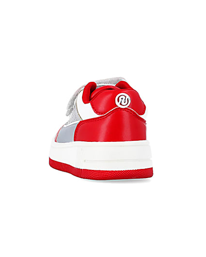 360 degree animation of product Mini boys red Pu Velcro trainers frame-8