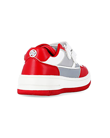 360 degree animation of product Mini boys red Pu Velcro trainers frame-11