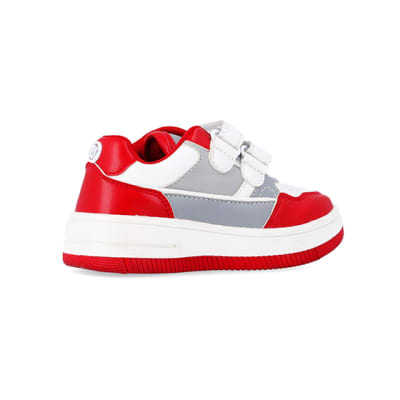 360 degree animation of product Mini boys red Pu Velcro trainers frame-13