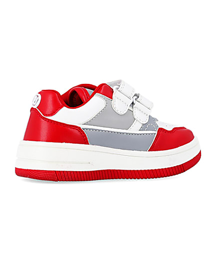 360 degree animation of product Mini boys red Pu Velcro trainers frame-13