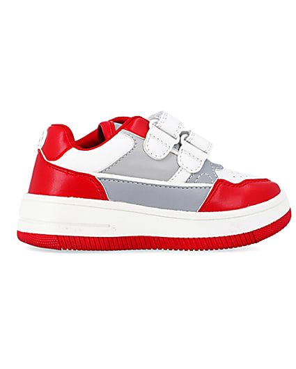 360 degree animation of product Mini boys red Pu Velcro trainers frame-14