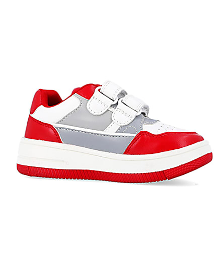 360 degree animation of product Mini boys red Pu Velcro trainers frame-16