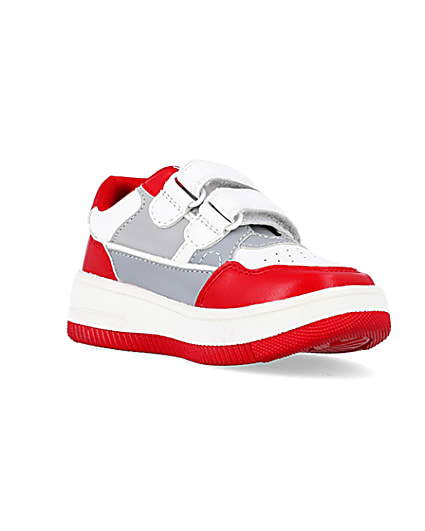 360 degree animation of product Mini boys red Pu Velcro trainers frame-18