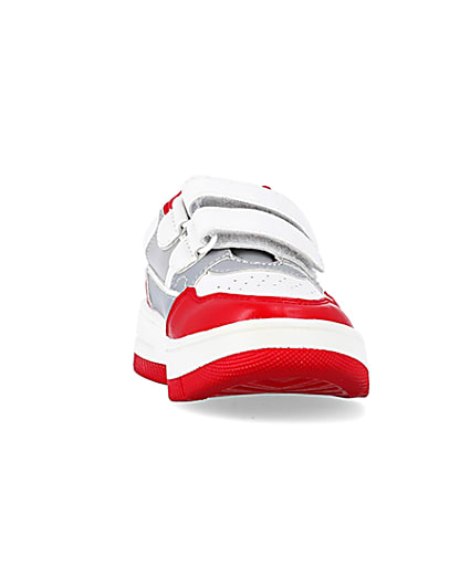 360 degree animation of product Mini boys red Pu Velcro trainers frame-20