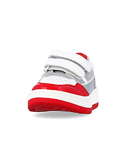 360 degree animation of product Mini boys red Pu Velcro trainers frame-22