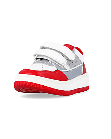360 degree animation of product Mini boys red Pu Velcro trainers frame-23