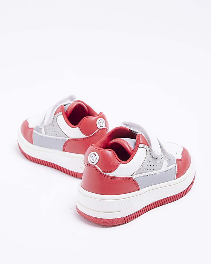 Mini boys red Pu Velcro trainers