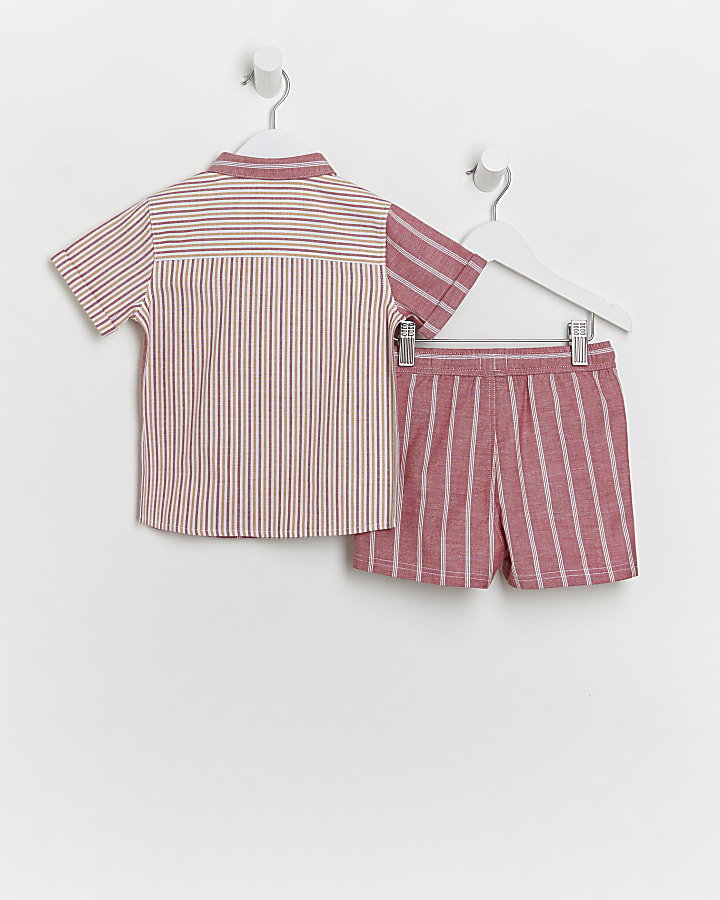 Mini boys red striped shirt and shorts outfit