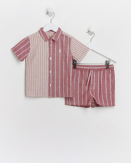 Mini boys red striped shirt and shorts outfit