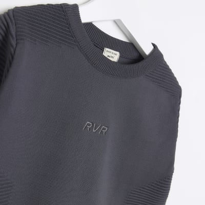 Mini boys RVR grey crew neck jumper