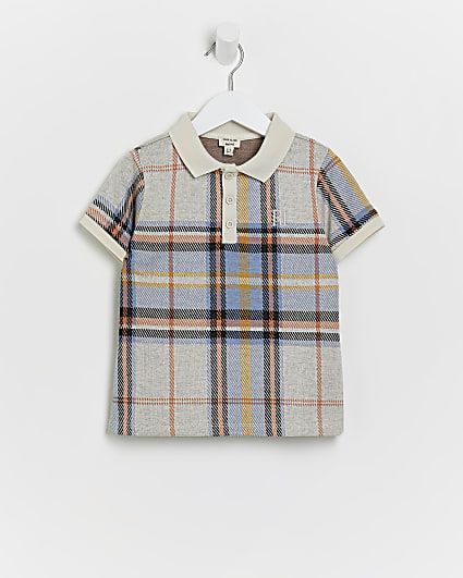 Mini boys stone check short sleeve Polo shirt