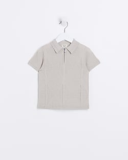 Mini boys stone textured polo shirt