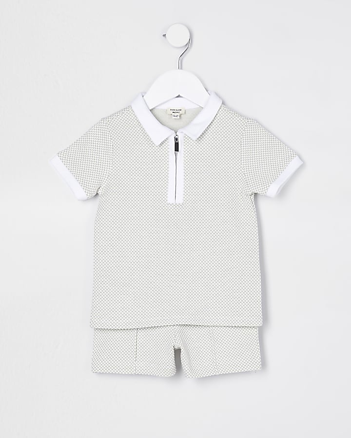 Mini boys textured polo shirt and short set