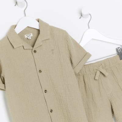 Mini boys textured shirt and shorts set