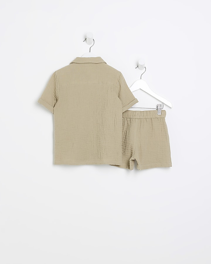 Mini boys textured shirt and shorts set