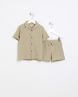 Mini boys textured shirt and shorts set
