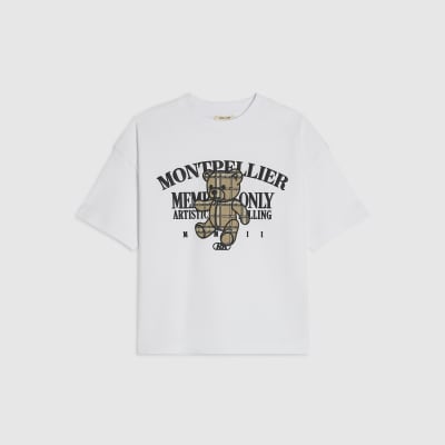 Mini Boys White Check Bear T-Shirt