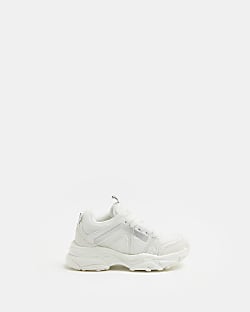 Mini boys white chunky lace up trainers