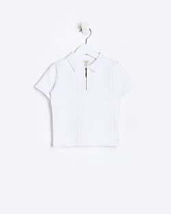 Mini boys white embossed polo shirt