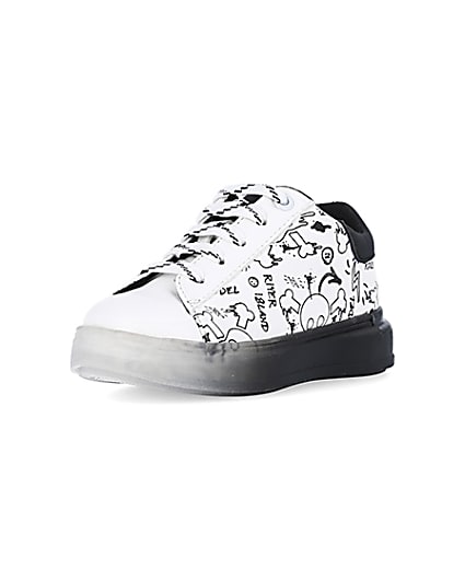 360 degree animation of product Mini boys white graphic print wedge trainers frame-0