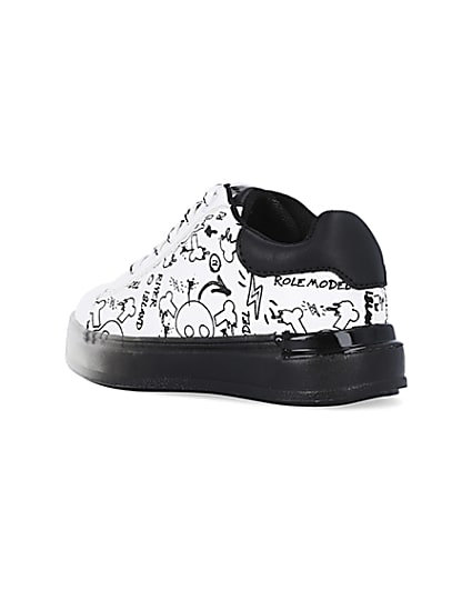 360 degree animation of product Mini boys white graphic print wedge trainers frame-6