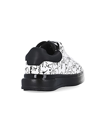 360 degree animation of product Mini boys white graphic print wedge trainers frame-11